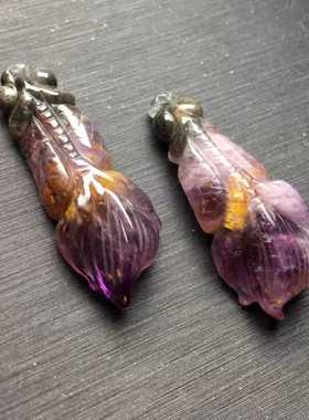 一对金鱼极光23 Aurora23crystal 锦鲤耳坠 Amethyst 天然紫水晶