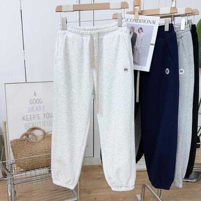 加绒卫裤女冬季新款宽松保暖宝宝绒束脚裤小个子九分休闲运动裤子