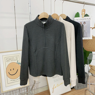 半拉链立领上衣女2026春秋新款灰色软黄金修身显瘦弹力内搭打底衫