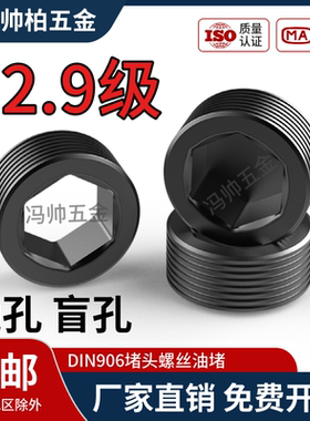12.9级内六角堵头螺丝M25m26m27m28m30m33m36m38通孔候盲孔喉塞薄