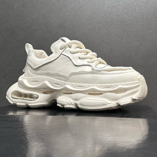 欧货潮鞋新款捡漏男鞋头层牛皮增高老爹鞋厚底真皮运动休闲小白鞋