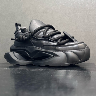 欧洲站撤柜潮鞋头层牛皮休闲鞋真皮老爹运动鞋厚底增高黑武士鞋男