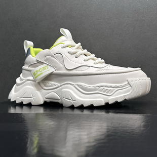 新款欧洲站男鞋头层牛皮厚底老爹鞋真皮增高透气运动鞋软底休闲鞋