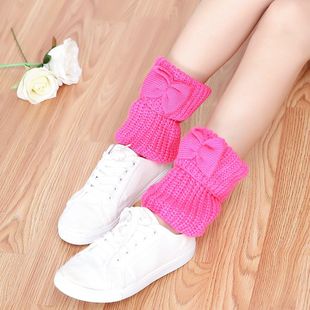 秋冬加厚袜套毛线保暖蝴蝶结儿童护膝短款护脚腕翻口女童靴套子