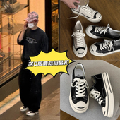 厚底板鞋 鹿晗同款 女 防滑增高百搭秋季 情侣款 鞋 开口笑系带帆布鞋