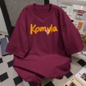 国潮美式 宽松显瘦酒红色短袖 hiphop潮牌字母印花纯棉T恤女装 夏季