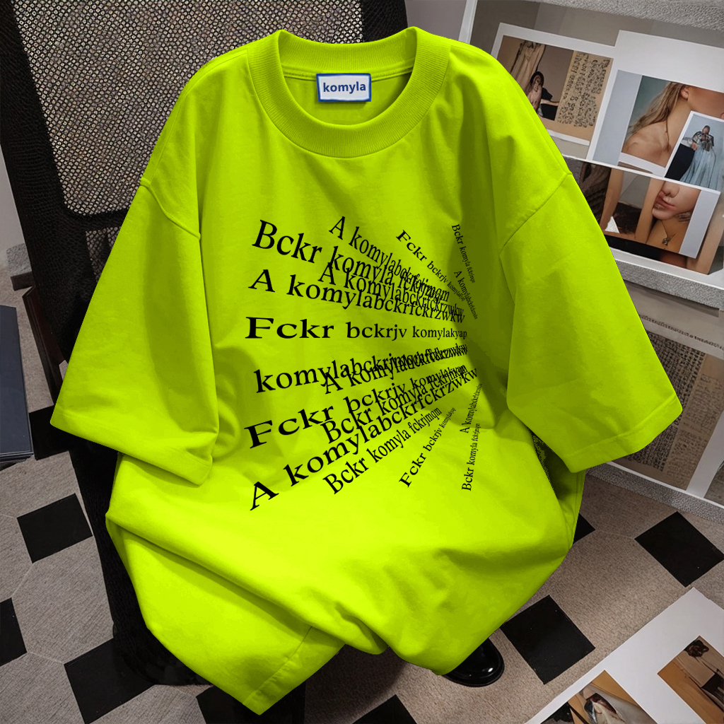 美式穿搭字母印花荧光绿纯棉短袖t恤ins潮女夏季宽松休闲个性上衣