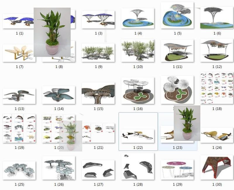 草图大师模型SU园林景观异形叶形廊架亭花架组件sketchup素材库
