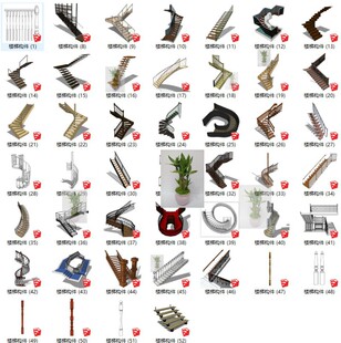 美式法式楼梯旋转楼梯室内木梯工装家装构件草图大师su模型素材库
