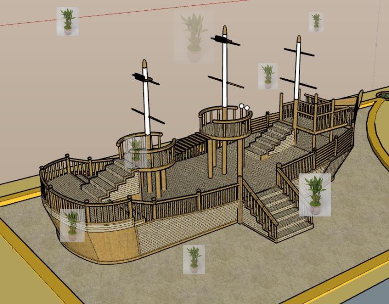 su模型草图大师幼儿园儿童乐园水上乐园木船古船娱乐设施sketchup