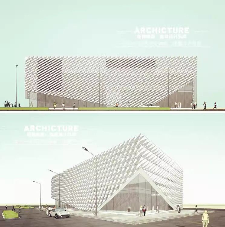 异形菱形表皮立面会展展示中心小型展厅艺术馆建筑草图大师su模型