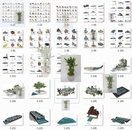 sketchup现代商业小区办公楼入口水景动物雕塑喷水跌水景观SU模型