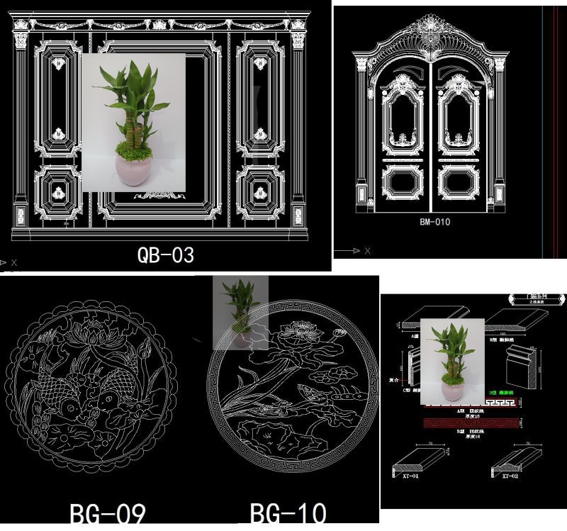 子母木门头 中式欧和式空套柱线条壁挂屏风落地罩天花CAD门饰图库