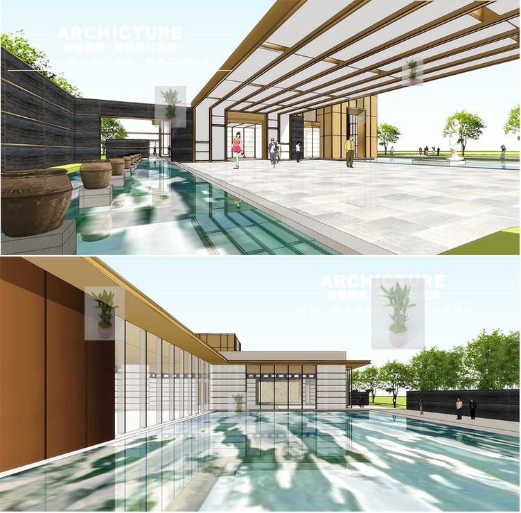 新中式现代轻奢高端小区售楼处会所销营中心示范区流线建筑su模型