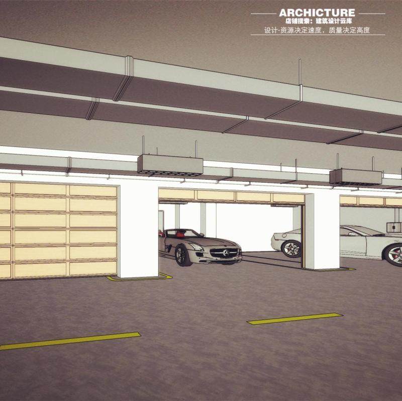 现代公寓住宅楼办公区地下停车场车库室内车位规划设计su模型