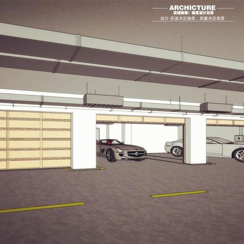 现代公寓住宅楼办公区地下停车场车库室内车位规划设计su模型
