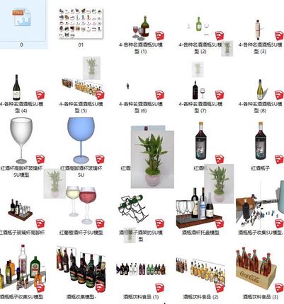 su素材橡木桶酒瓶啤酒红酒饮品饮料西餐酒架调酒架食物草图SU模型