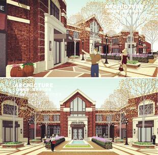 英式褐石红砖居住区主入口/泛大堂/沿街底商/商铺建筑设计/su模型