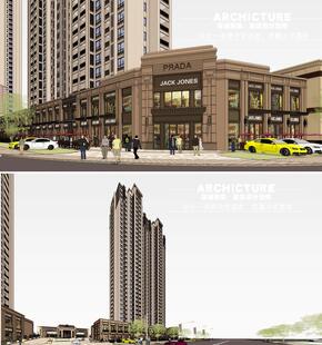 su素材ArtDeco古典高层社区住宅楼沿街底层商铺大门主入口/su模型