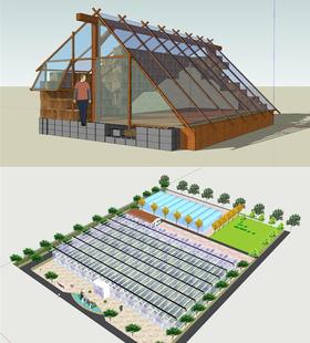 SketchUp模型库温室大棚 养殖蔬菜构架 玻璃大棚 SU模型草图