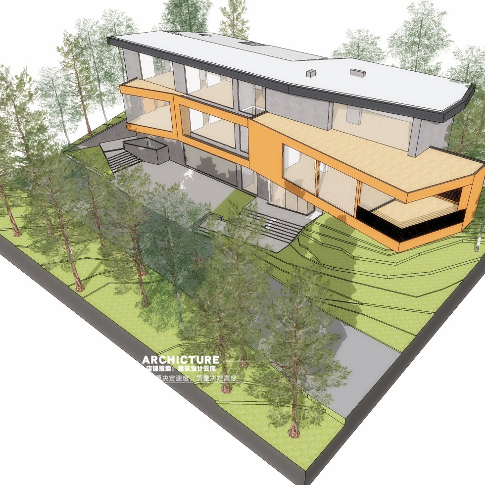 现代山地半架空异形创意错位退台私人会所俱乐部住宅建筑su模型