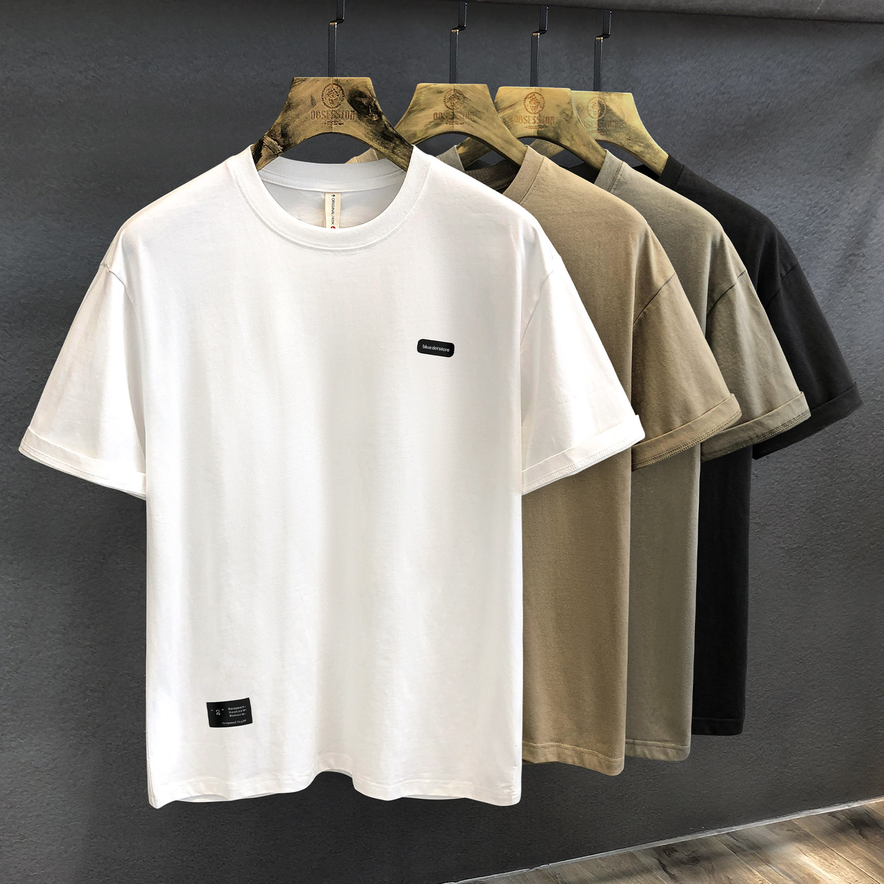 极简主义258g重磅精梳纯棉短袖t恤男士夏季宽松美式半袖体恤衣服