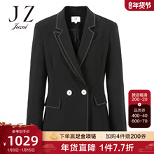 JZ玖姿黑色通勤职业西装2022春季新款女撞色设计感修身气质外套图片