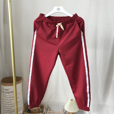 特价39.9包邮 【肌】春秋红色侧条纹卫裤九分裤女士 34-1-68