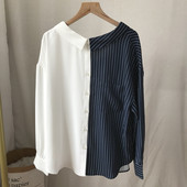 衬衫 条纹个性 长袖 3件 宽松女衬衫 50元