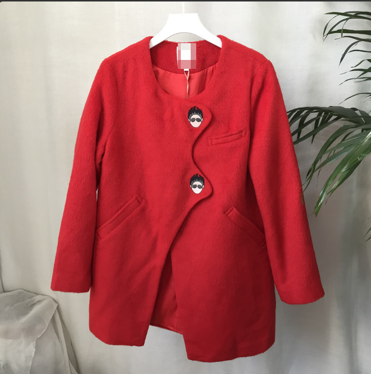 (50元3件）【天使】女装卡通刺绣长袖中长款毛呢外套 16-1-99