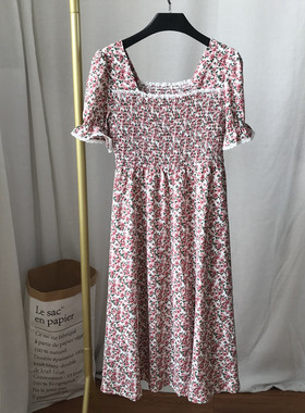 【KB 】夏季短袖气质碎花方领雪纺连衣裙  11-1-440