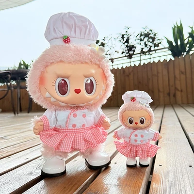 38cm拉布布毛绒娃娃衣服着替Labubu公仔MOKOKO甜心草莓厨娘装可爱