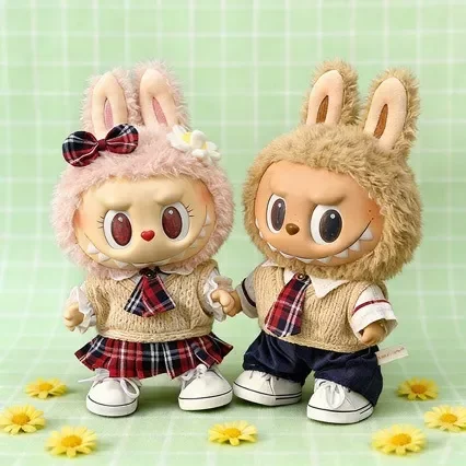 38cm拉布布公仔衣服红棕甜酷校园套装Labubu玩偶替换娃衣萌可爱