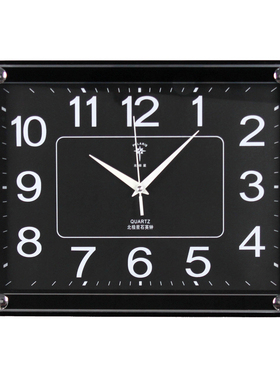 北极星简约静音客厅挂钟长方形黑盘办公石英钟表创意家用玻璃时钟