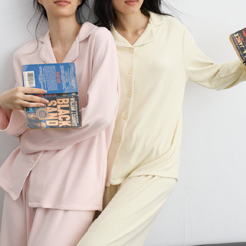 秋冬加厚保暖开衫纽扣睡衣套装