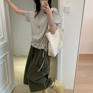OMELET蛋卷设计感百搭系带侧蝴蝶结大口袋八分阔腿裤 工装 裤 休闲裤