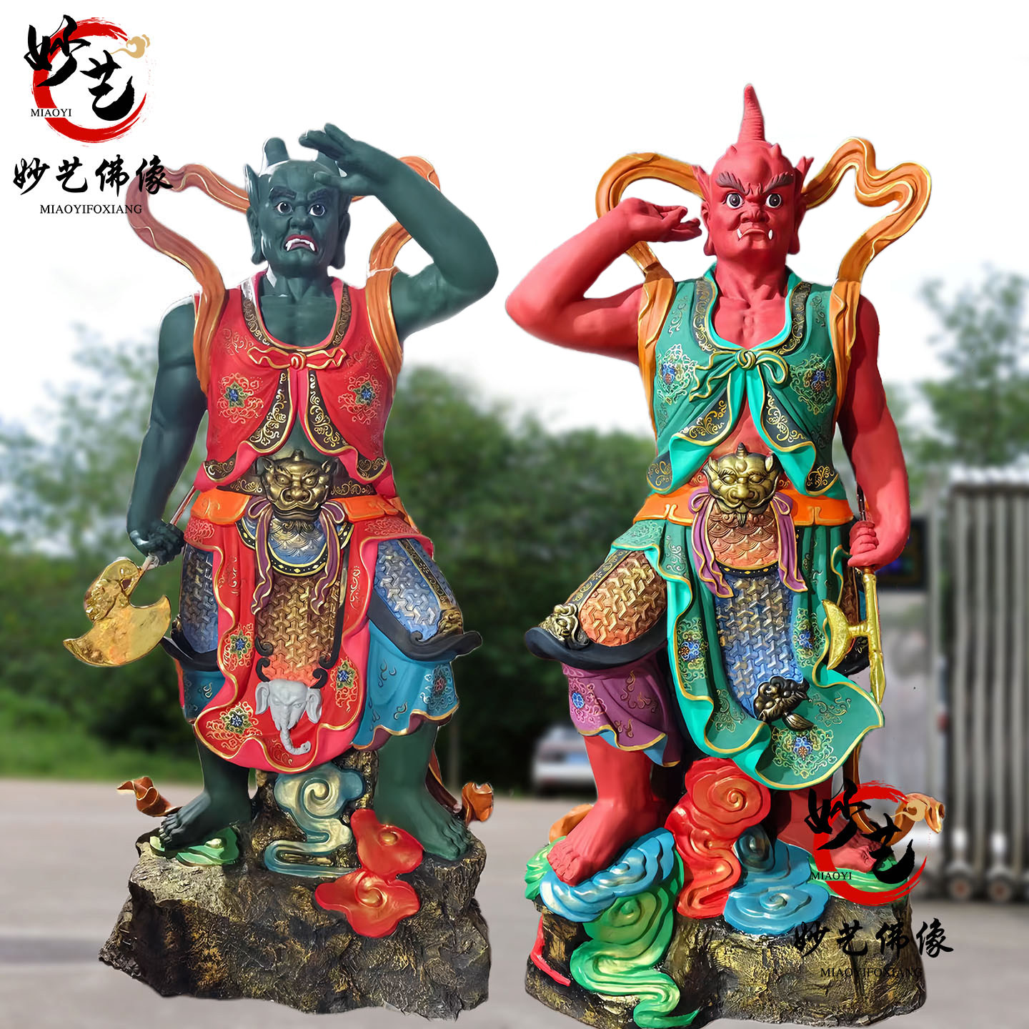 千里眼顺风耳树脂神像哼哈二将左右护法门神玻璃钢供奉雕刻摆件