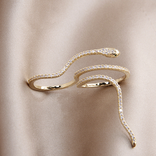 菲颜施微镶锆石金蛇开口戒指个性小众设计轻奢指环