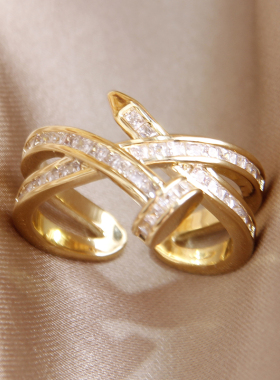 菲颜施女日韩锆石钉子开口戒指