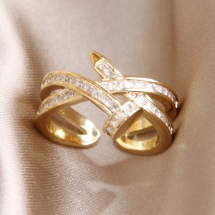 菲颜施微镶锆石新款钉子开口戒指个性小众设计轻奢指环