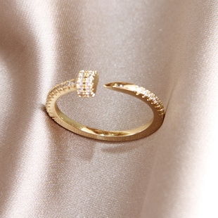菲颜施微镶锆石钉子开口戒指个性小众设计轻奢指环