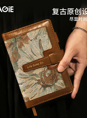 卡杰a6复古刺绣笔记本礼盒套装送老师教师节日礼物记事本子高颜值随身小手帐学生日记本成人搭扣记录手账定制