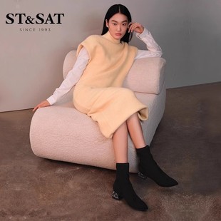 星期六优雅弹力靴2022高级感女靴尖头瘦瘦短靴SS24116541 清仓