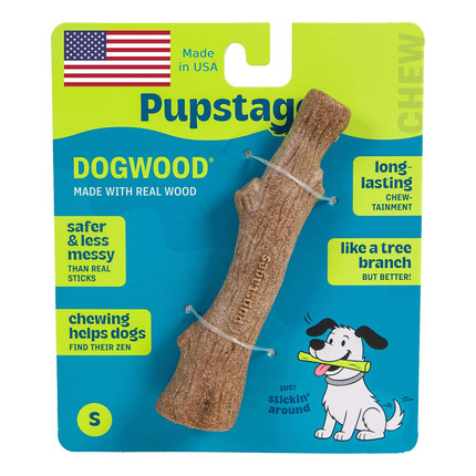 美国原装Pupstages狗狗磨牙棒天然木纤维耐咬树皮纹理洁齿狗解闷