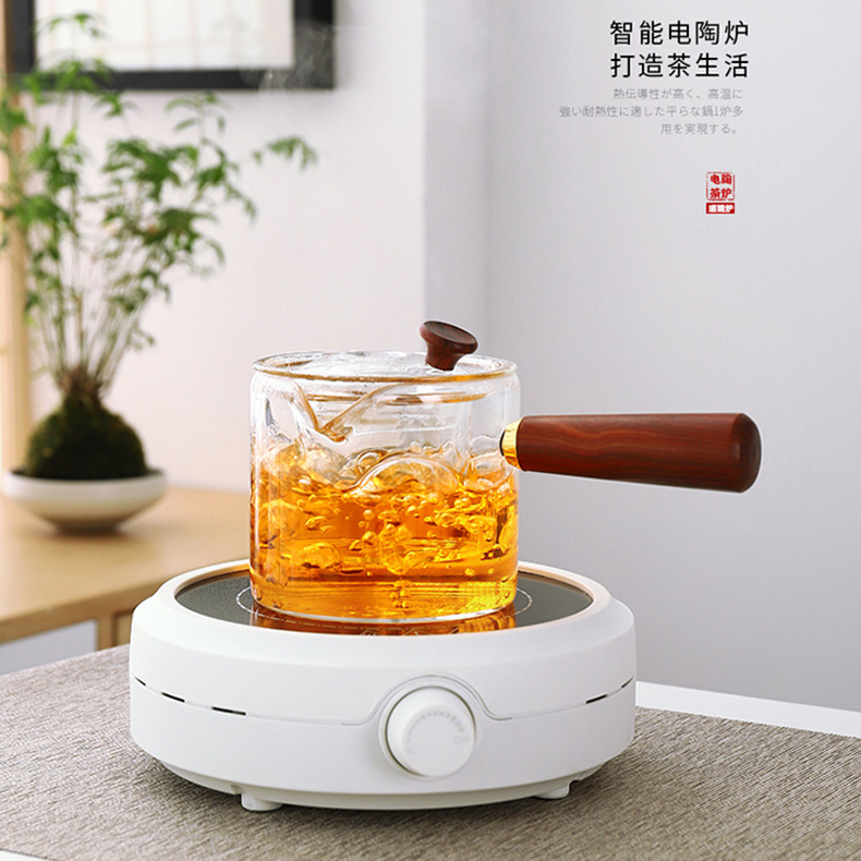 提梁侧把实木公道壶高硼硅玻璃花茶壶透明玻璃泡茶杯电陶炉烧水壶