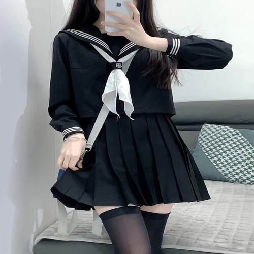高端品质黑色三本水手服JK制服女