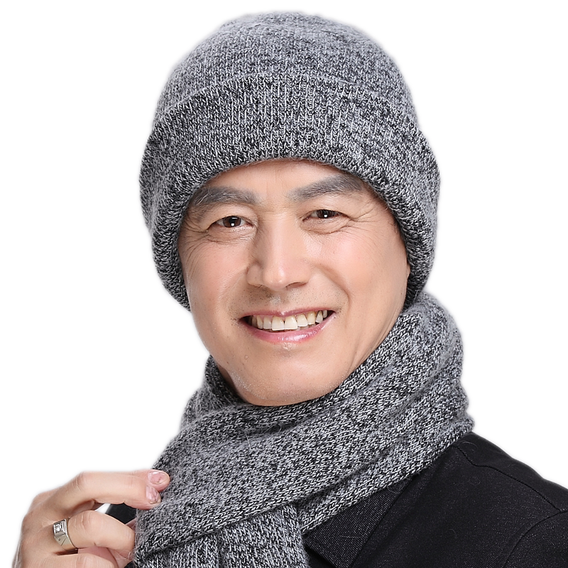 男士秋冬羊毛针织帽围巾保暖套装