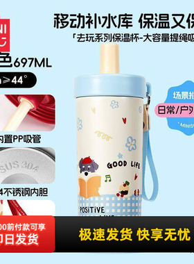 miniso名创优品去玩系列304提绳吸管保温杯可爱高颜值水杯697mL