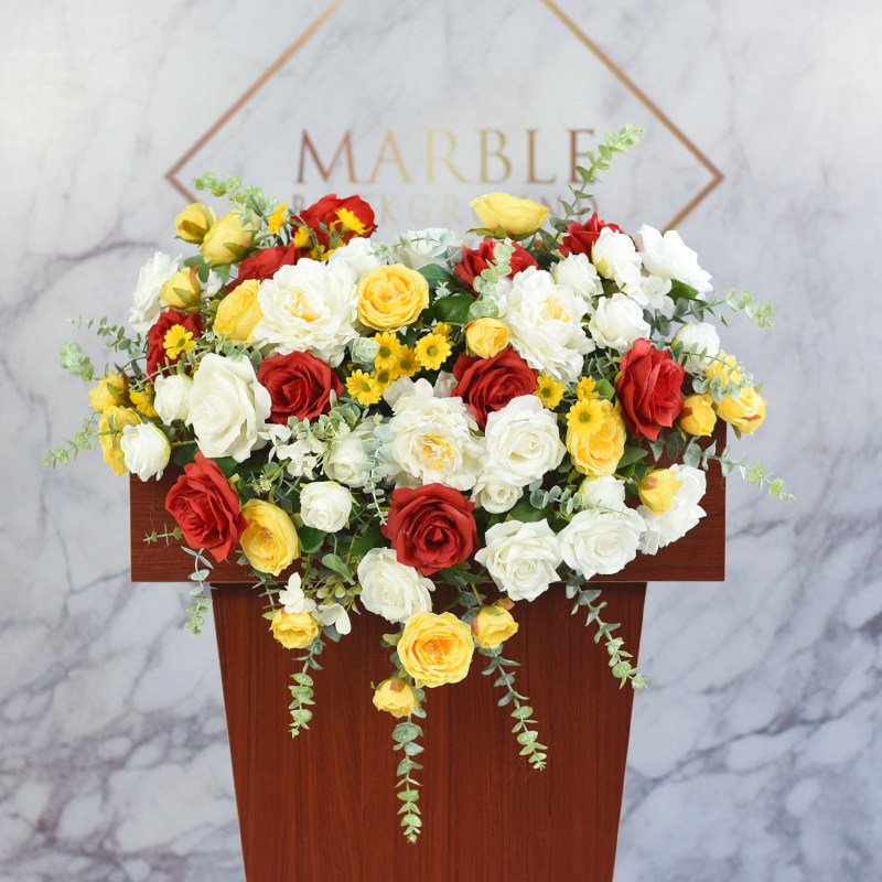 讲台花仿真花演讲主席台讲话发言台假花商务会议桌花装饰演讲台