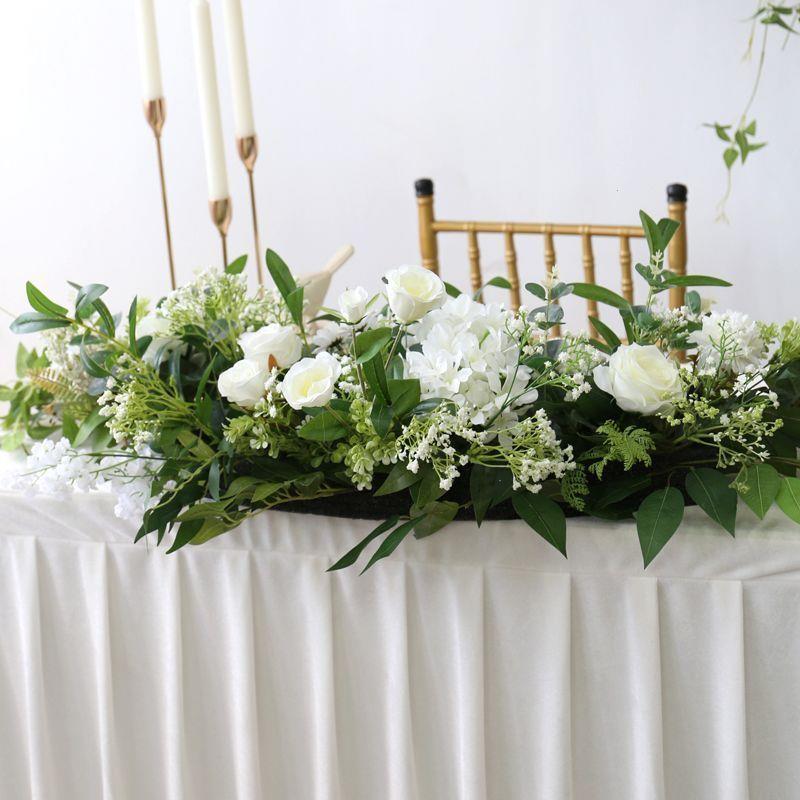 仿真植物花羽毛装饰森系婚礼白绿花艺结婚布置壁挂水牌花签到桌花